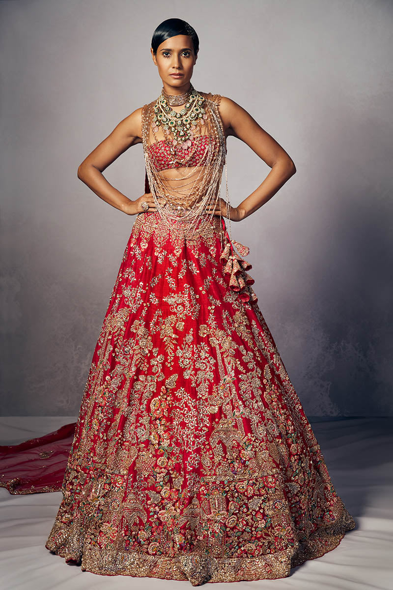 Red Bridal Zari Embroidered Lehenga Choli With Dupatta 2296LG10