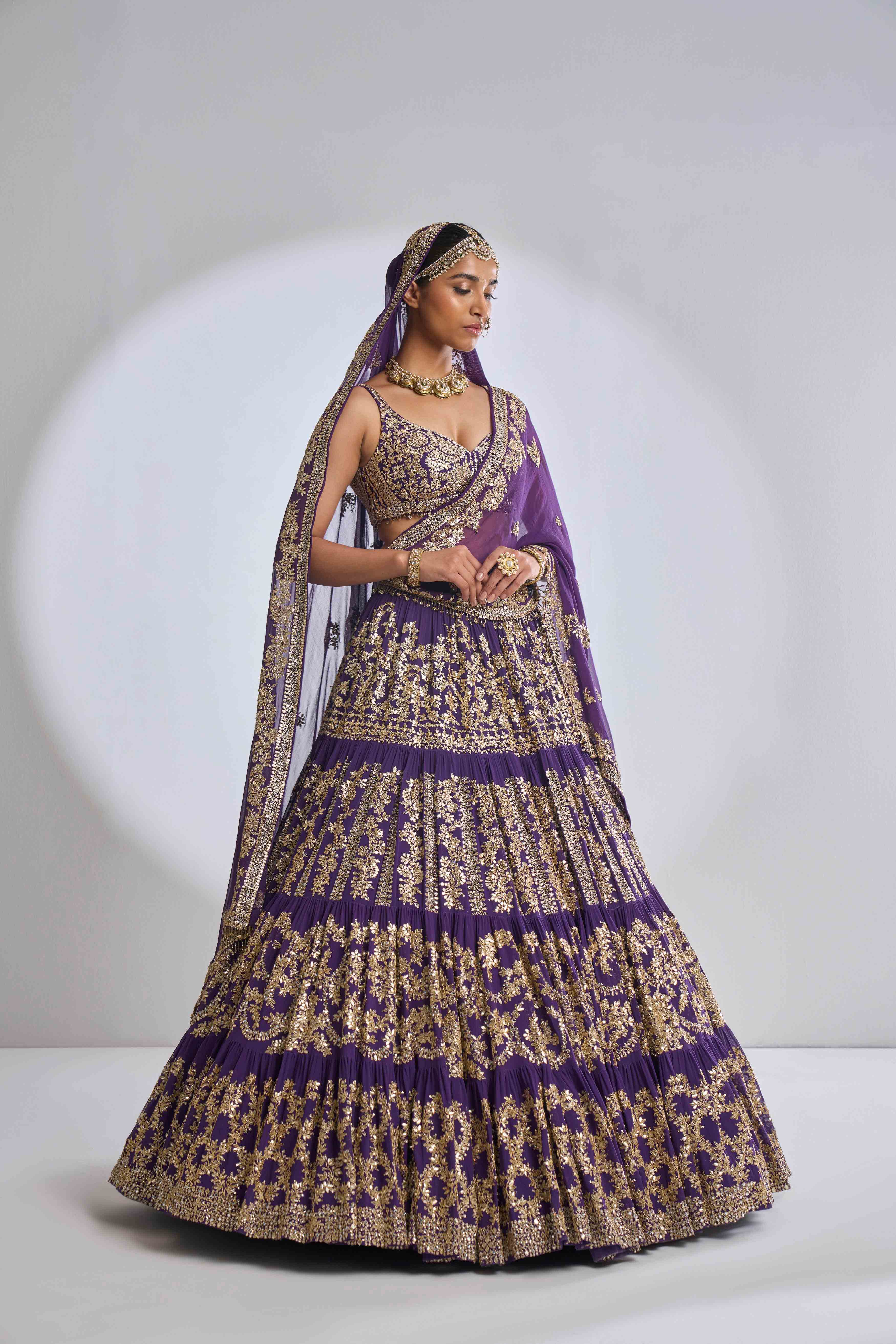 Purple Embroidered Wedding Lehenga Choli