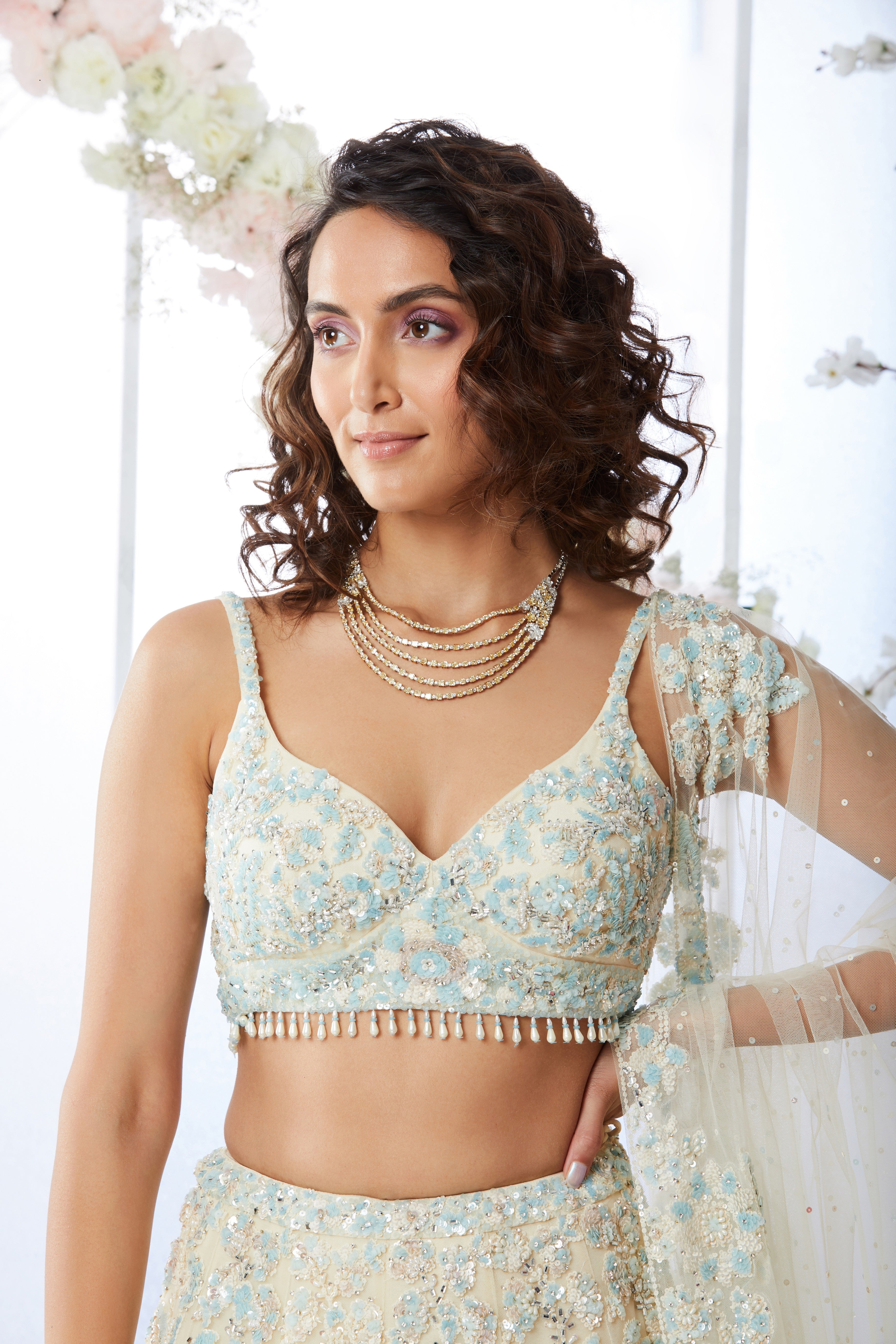 Navy Blue and Cream Color Embroidered Bridal Lehenga – Fashionous
