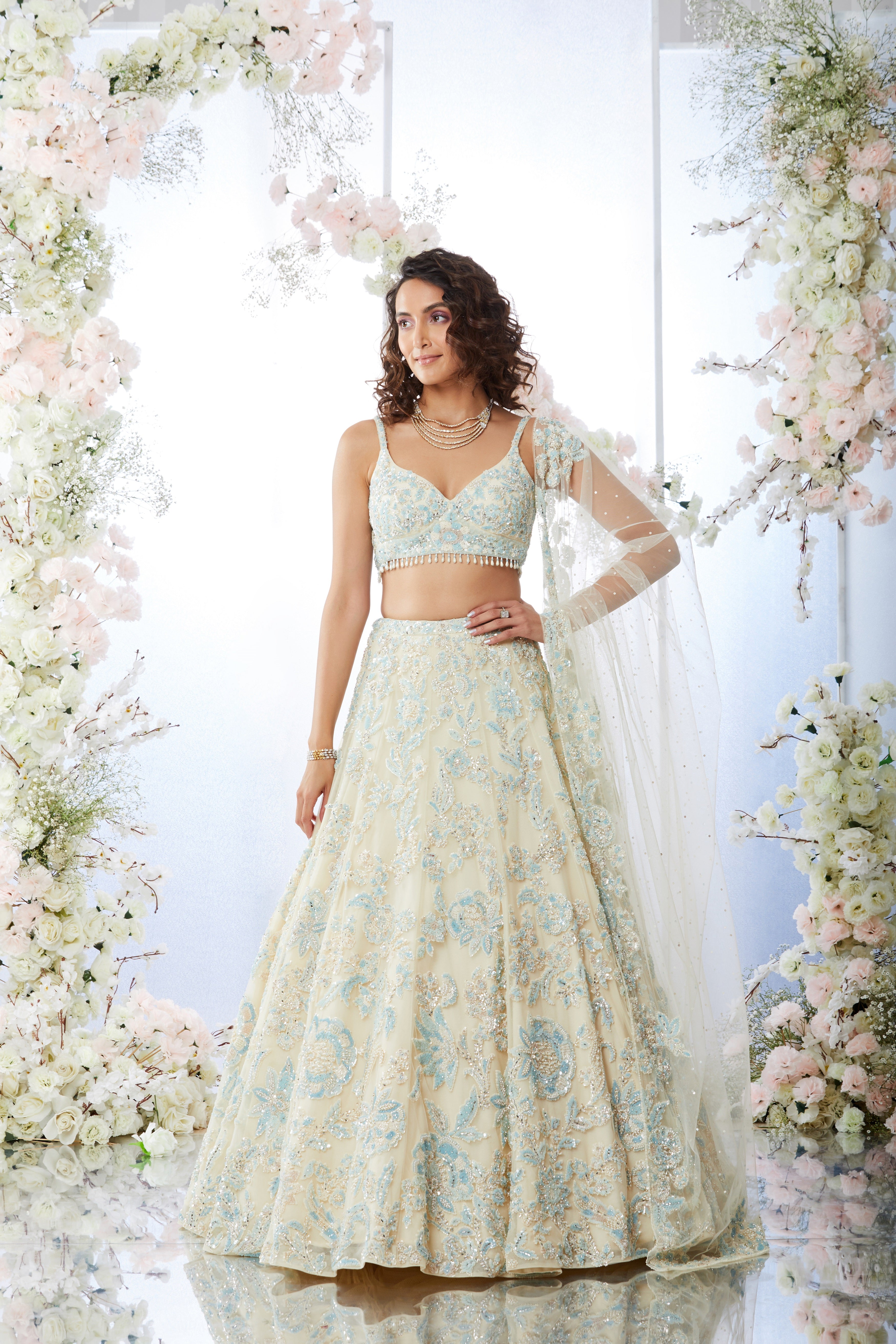 Tropical Peach Sequin Lehenga Set | Crop top dress, Wedding lehenga designs,  Indian bridal outfits